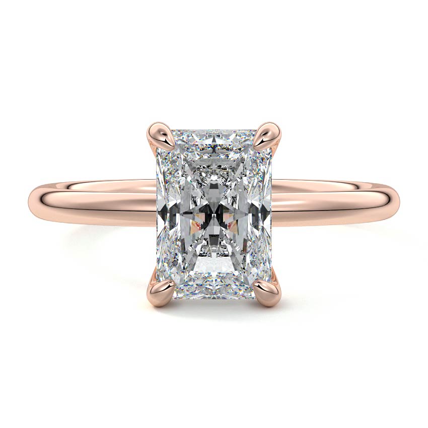 Mireya radiant hidden halo solitaire lab grown diamond engagement ring in rose gold