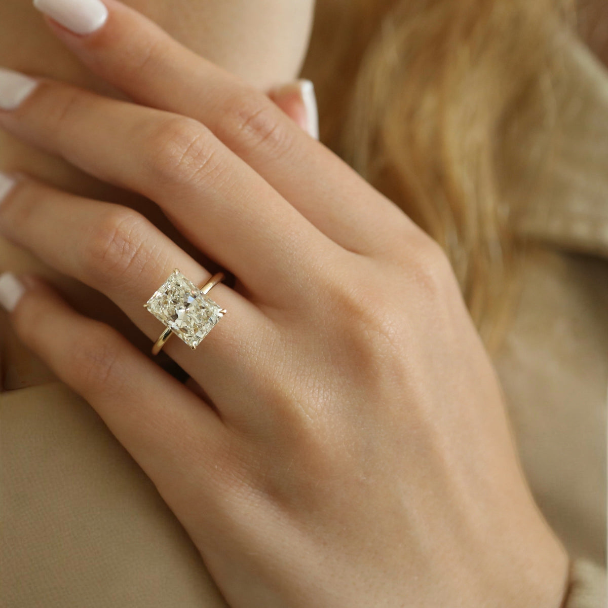 Mireya - Radiant Yellow Gold Engagement Ring Angle View | Nura Lab