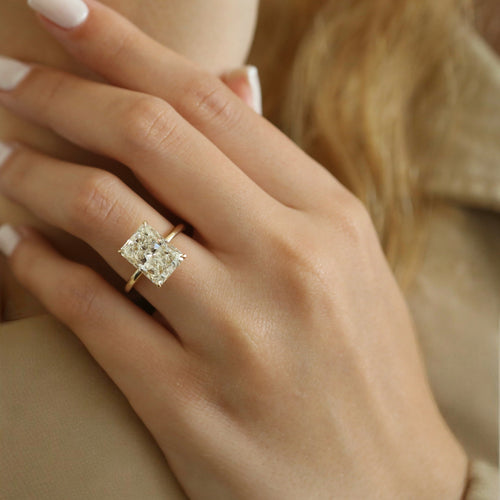 Mireya - Radiant Yellow Gold Engagement Ring Angle View | Nura Lab