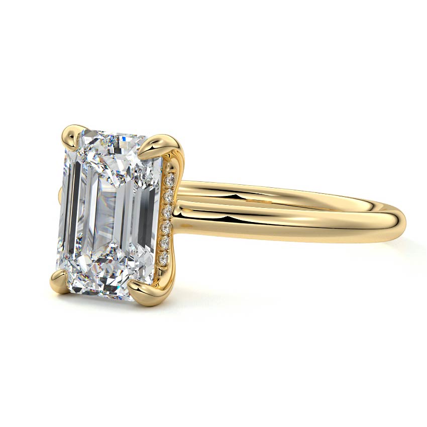 Mireya - Emerald Cut Yellow Gold Engagement Ring Detail View | Nura Lab