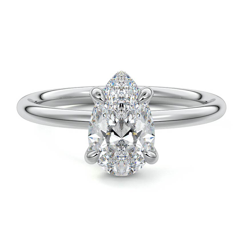 Mireya pear hidden halo solitaire lab grown diamond engagement ring in white gold