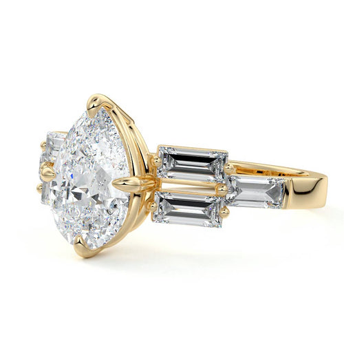 Nella - Pear Yellow Gold Engagement Ring Detail View | Nura Lab