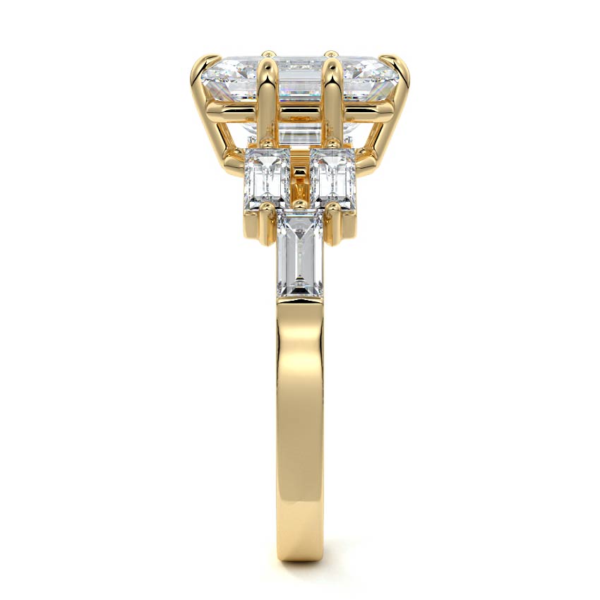 Nella - Emerald Cut Yellow Gold Engagement Ring Side View | Nura Lab