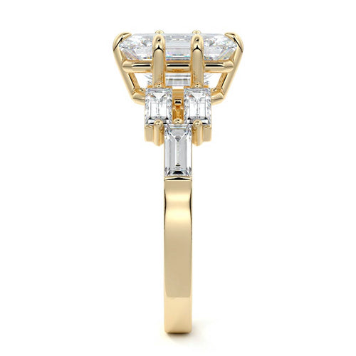 Nella - Emerald Cut Yellow Gold Engagement Ring Side View | Nura Lab