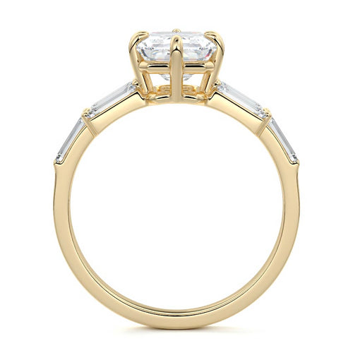 Nella - Emerald Cut Yellow Gold Engagement Ring Profile View | Nura Lab