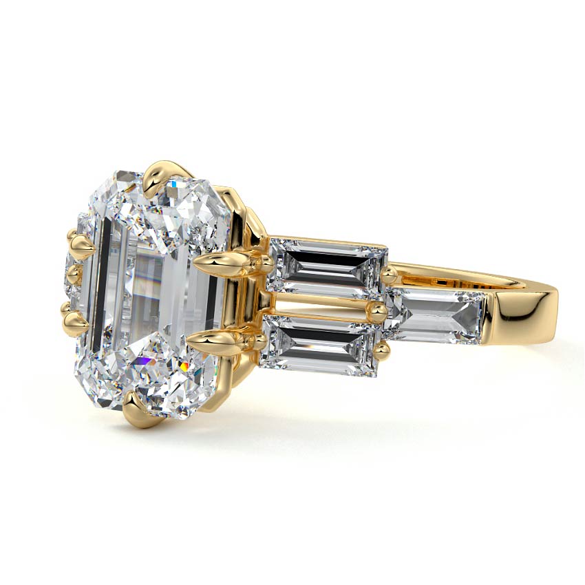 Nella - Emerald Cut Yellow Gold Engagement Ring Detail View | Nura Lab