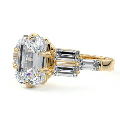 Nella - Emerald Cut Yellow Gold Engagement Ring Detail View | Nura Lab