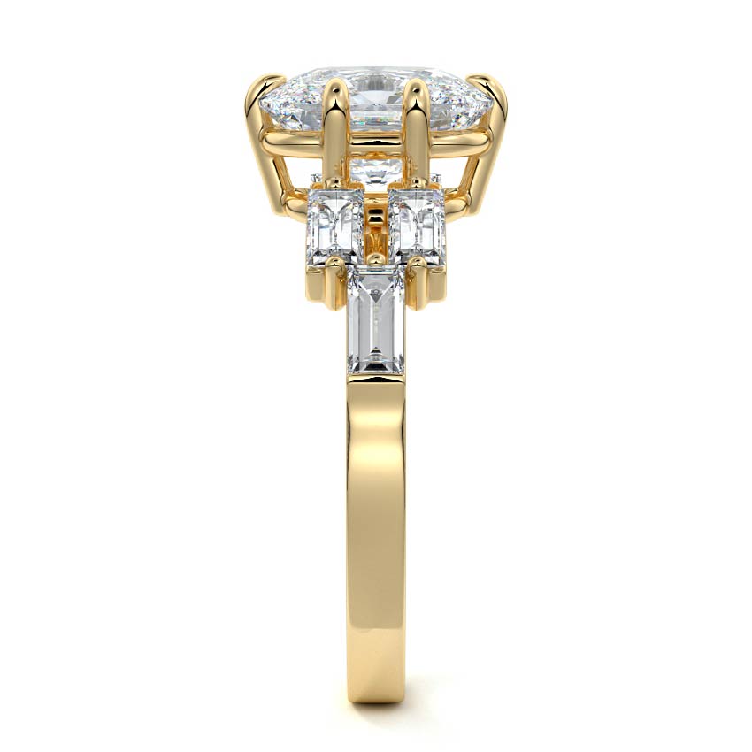 Nella - Cushion Yellow Gold Engagement Ring Side View | Nura Lab