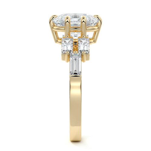 Nella - Cushion Yellow Gold Engagement Ring Side View | Nura Lab