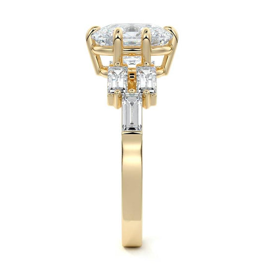 Nella cushion three-stone lab grown diamond engagement ring in yellow gold