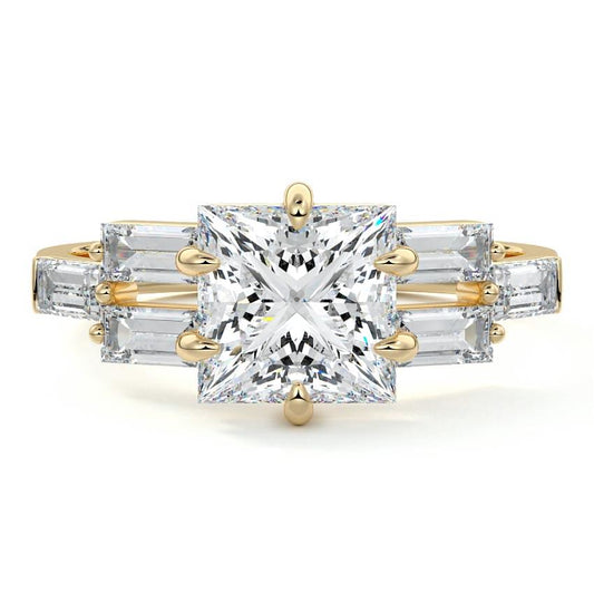 Nella princess three-stone lab grown diamond engagement ring in yellow gold