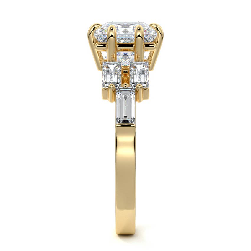 Nella - Princess Yellow Gold Engagement Ring Side View | Nura Lab