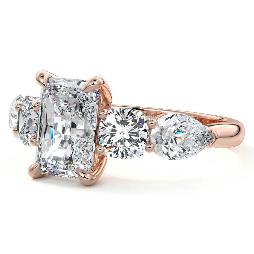 Nola radiant multi-stone lab grown diamond engagement ring in rose gold