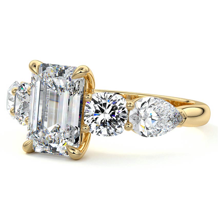Nola - Emerald Cut Yellow Gold Engagement Ring Detail View | Nura Lab