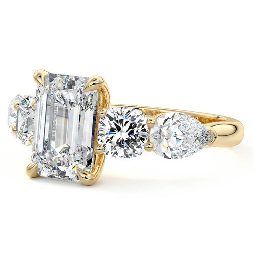 Nola - Emerald Cut Yellow Gold Engagement Ring Detail View | Nura Lab