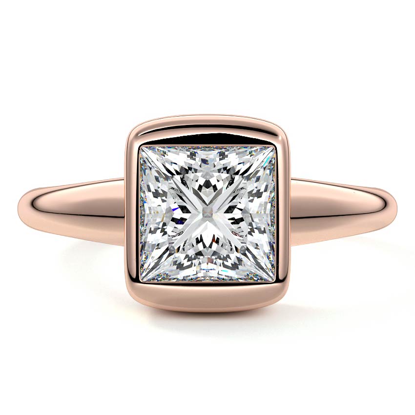 Oriana princess bezel solitaire lab grown diamond engagement ring in rose gold