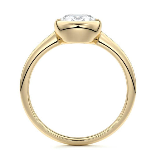 Oriana oval bezel solitaire lab grown diamond engagement ring in yellow gold