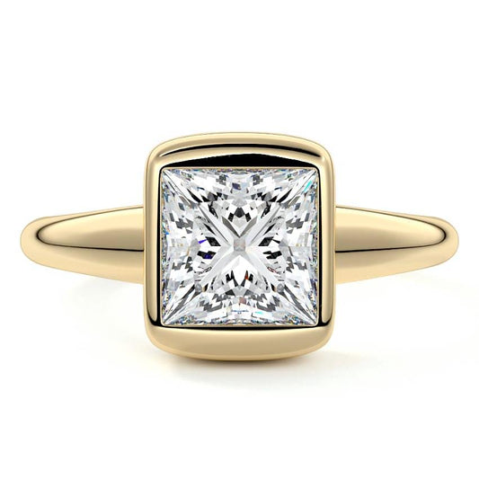 Oriana princess bezel solitaire lab grown diamond engagement ring in yellow gold