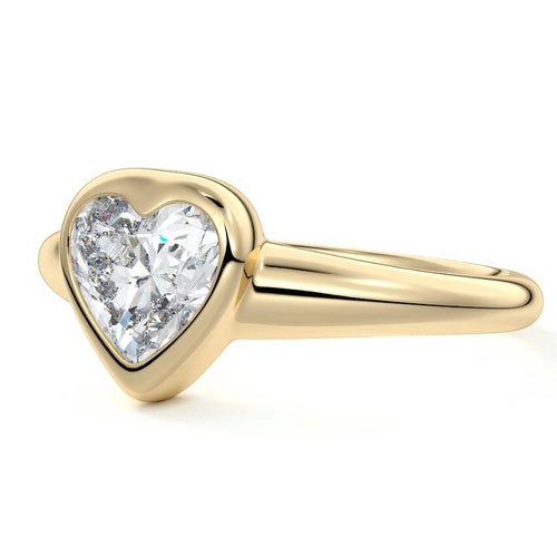 Oriana heart bezel solitaire lab grown diamond engagement ring in yellow gold