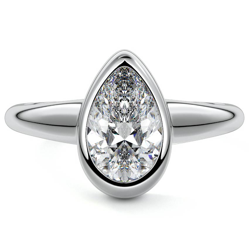 Oriana pear bezel solitaire lab grown diamond engagement ring in white gold