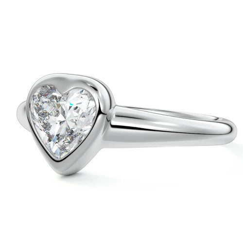 Oriana heart bezel solitaire lab grown diamond engagement ring in white gold