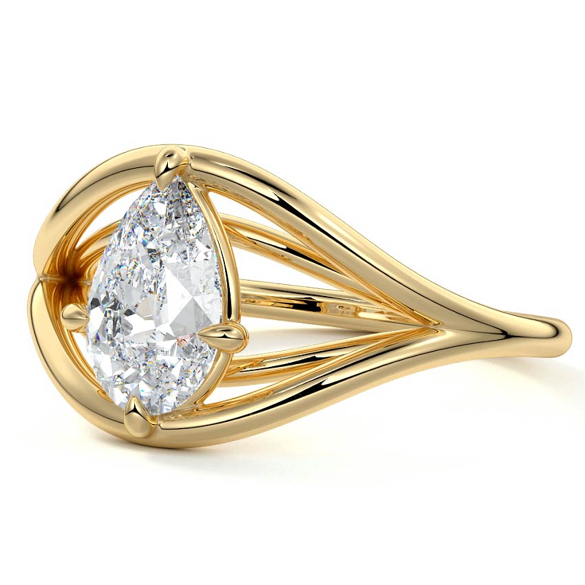 Orla - Pear Yellow Gold Engagement Ring Detail View | Nura Lab