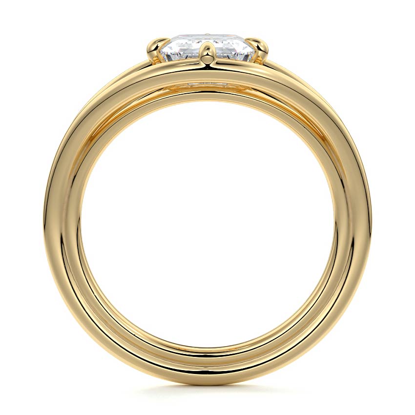 Orla emerald cut split shank solitaire lab grown diamond engagement ring in yellow gold