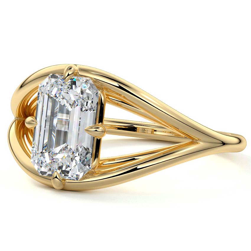 Orla - Emerald Cut Yellow Gold Engagement Ring Detail View | Nura Lab