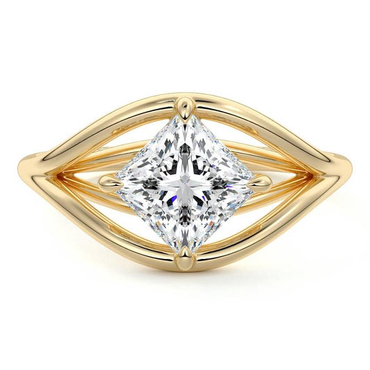 Orla princess split shank solitaire lab grown diamond engagement ring in yellow gold