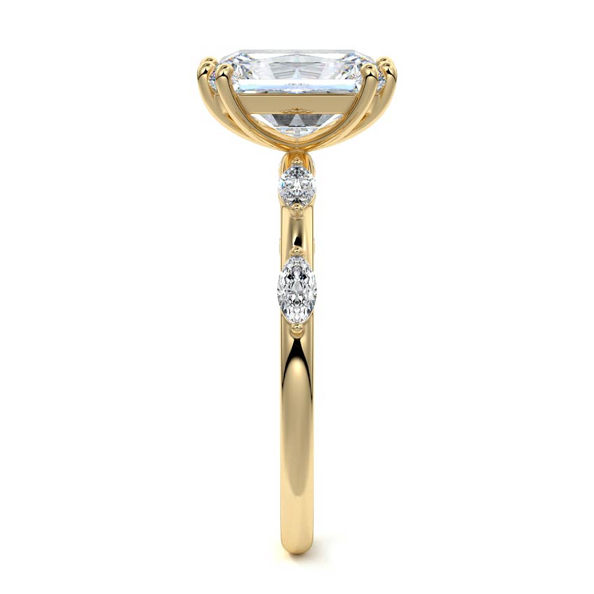 Perla radiant side stone lab grown diamond engagement ring in yellow gold