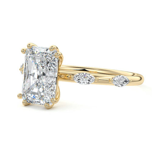 Perla - Radiant Yellow Gold Engagement Ring Profile View | Nura Lab