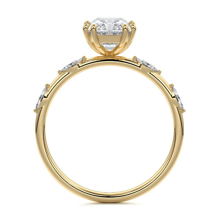 Perla radiant side stone lab grown diamond engagement ring in yellow gold