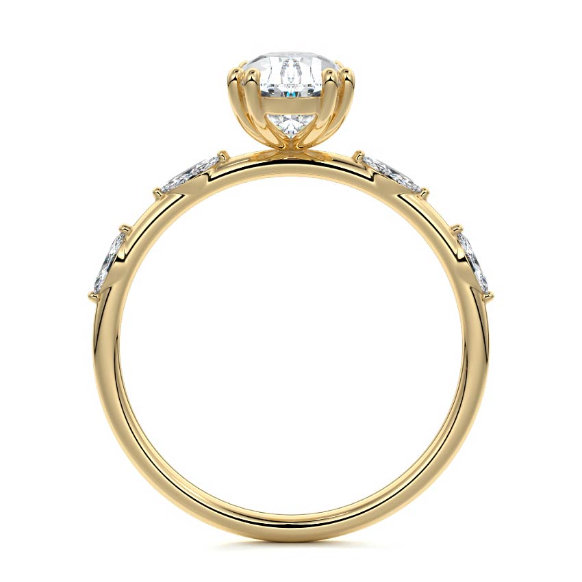 Perla pear side stone lab grown diamond engagement ring in yellow gold