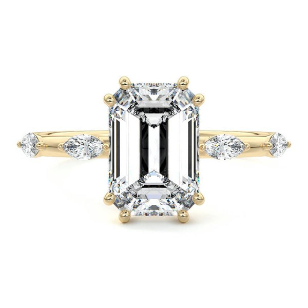 Perla - Emerald Cut Side Stone Lab Grown Diamond Engagement Ring