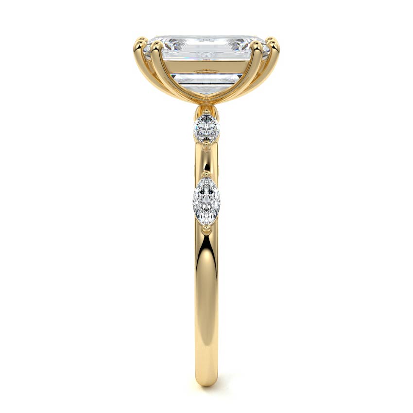 Perla - Emerald Cut Yellow Gold Engagement Ring Side View | Nura Lab