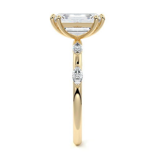 Perla - Emerald Cut Yellow Gold Engagement Ring Side View | Nura Lab