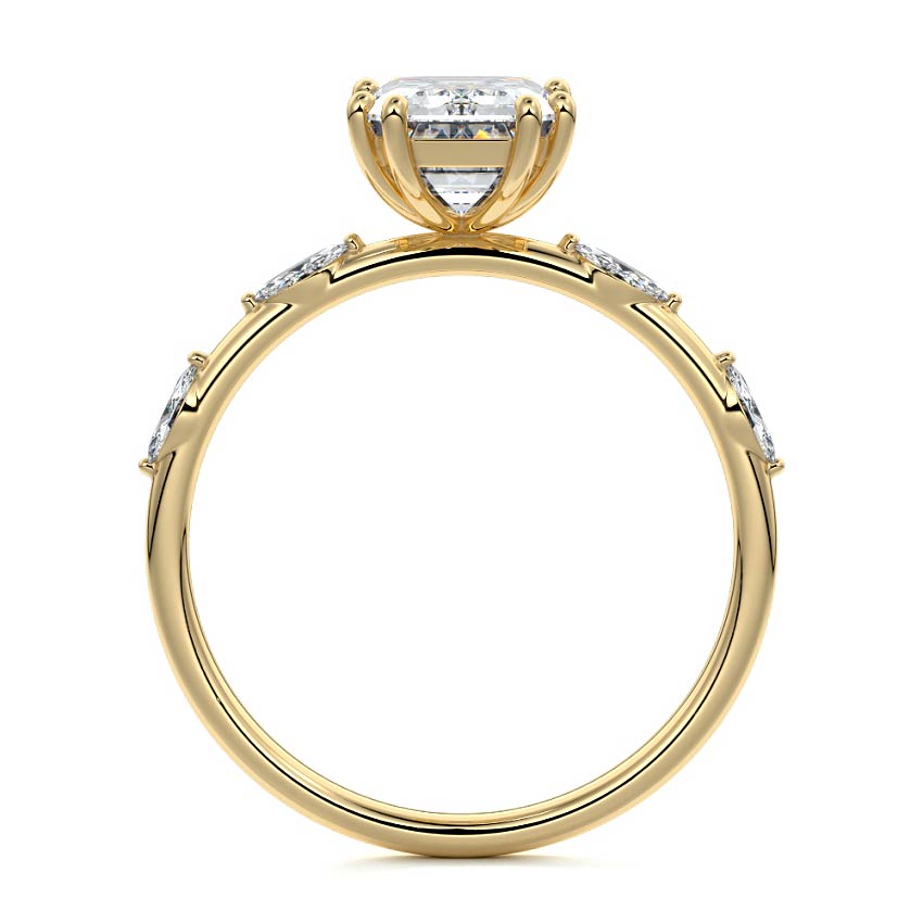 Perla - Emerald Cut Yellow Gold Engagement Ring Profile View | Nura Lab
