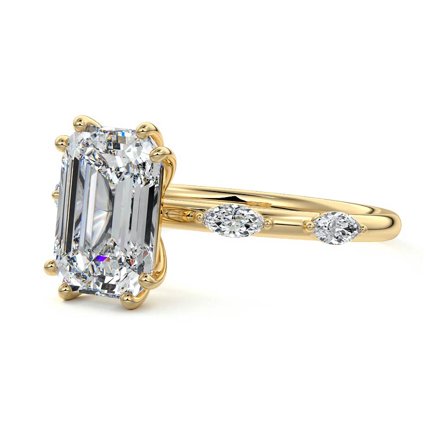 Perla - Emerald Cut Yellow Gold Engagement Ring Detail View | Nura Lab