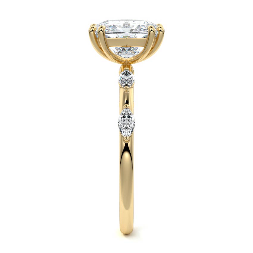 Perla - Cushion Yellow Gold Engagement Ring Side View | Nura Lab