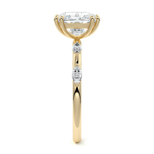 Perla - Cushion Yellow Gold Engagement Ring Side View | Nura Lab