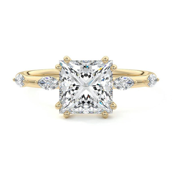 Perla - Princess Side Stone Lab Grown Diamond Engagement Ring