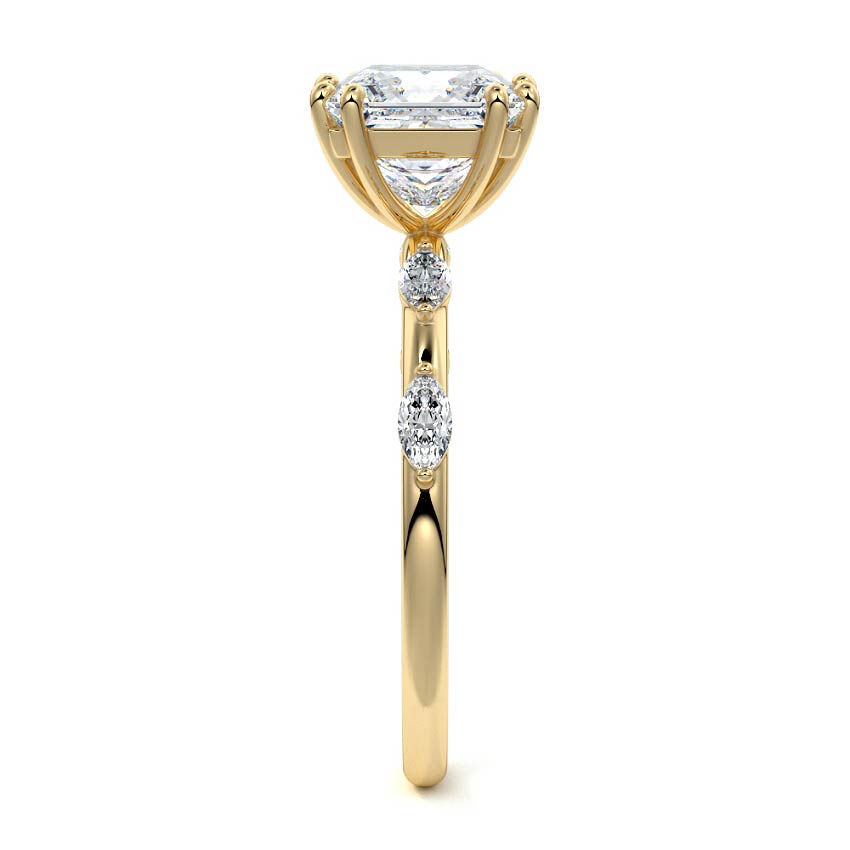 Perla - Princess Yellow Gold Engagement Ring Side View | Nura Lab