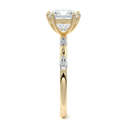 Perla princess side stone lab grown diamond engagement ring in yellow gold