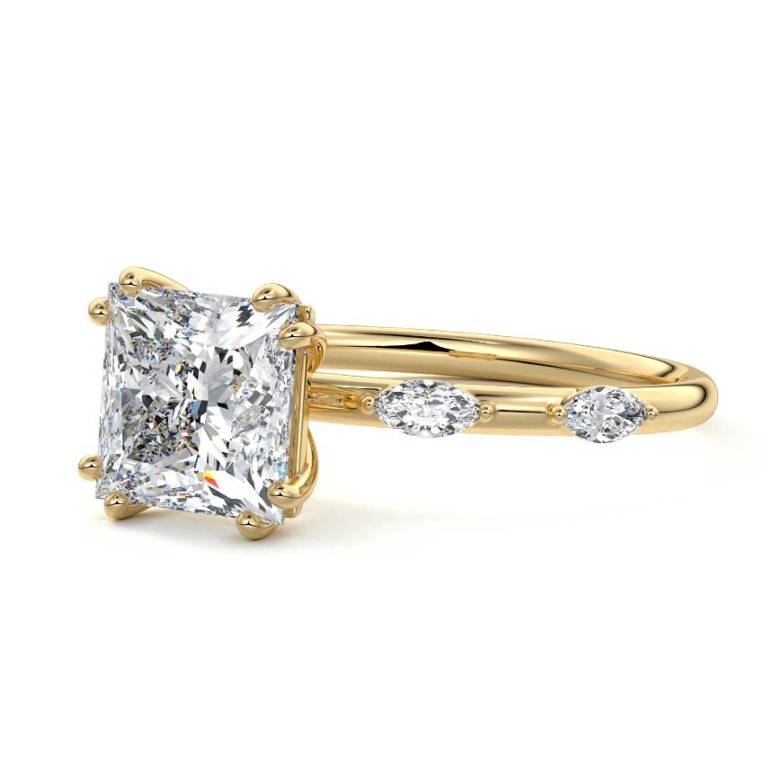 Perla - Princess Yellow Gold Engagement Ring Profile View | Nura Lab