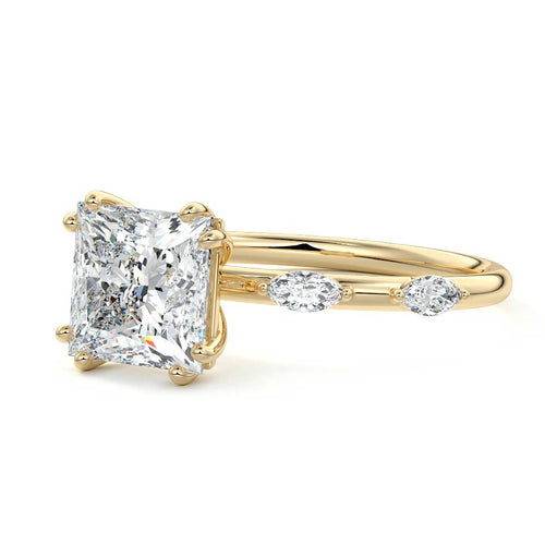 Perla - Princess Yellow Gold Engagement Ring Profile View | Nura Lab