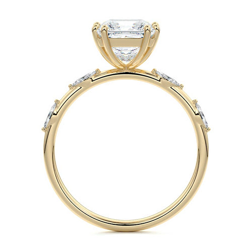 Perla - Princess Yellow Gold Engagement Ring Detail View | Nura Lab