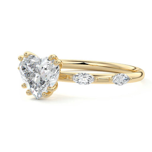 Perla - Heart Yellow Gold Engagement Ring Detail View | Nura Lab
