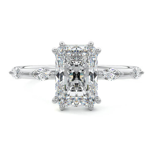 Perla radiant side stone lab grown diamond engagement ring in platinum