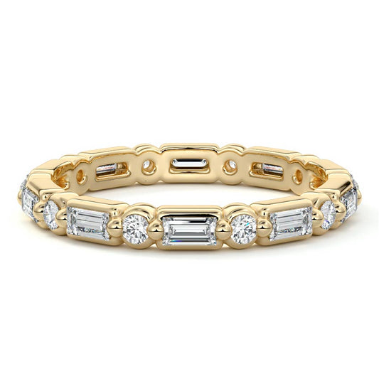 Francesca round, baguette lab grown diamond wedding band in yellow gold - Nura Lab NZ
