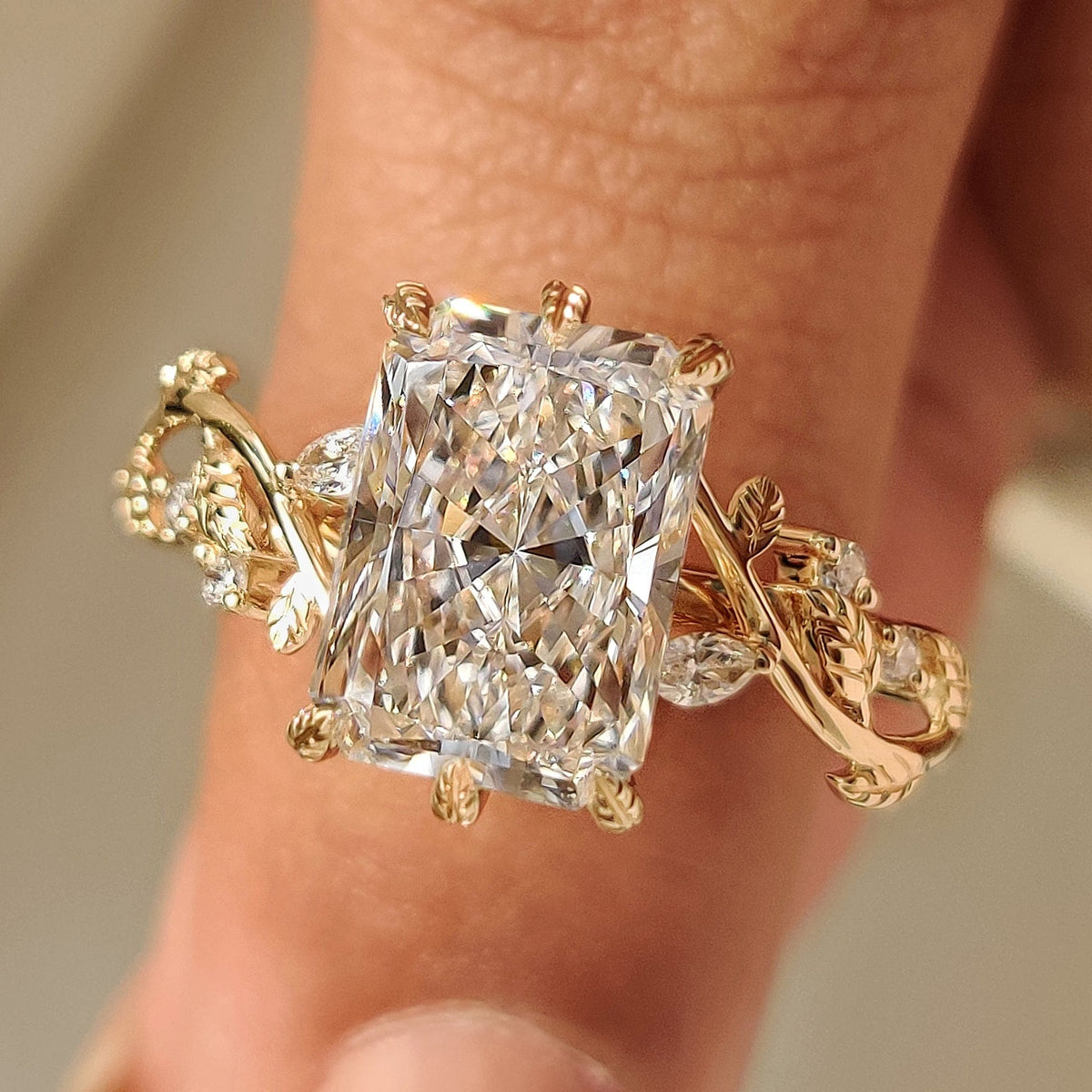 Rosalie Dawn - Radiant Cut Nature Inspired Engagement Ring with Leaf Style Prong